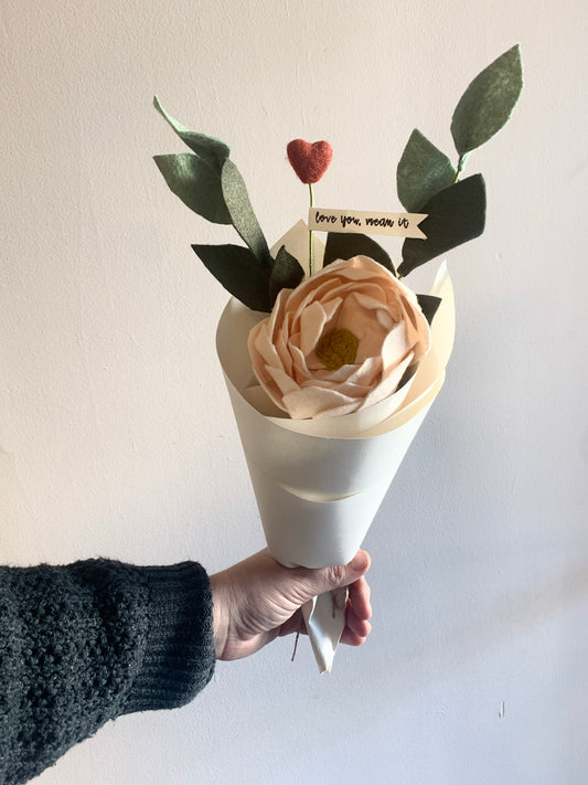 Valentine's Day Peony Felt Flower Bouquet