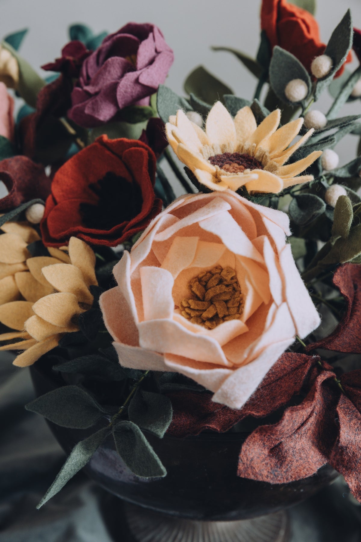 Pale Peach Felt Peony