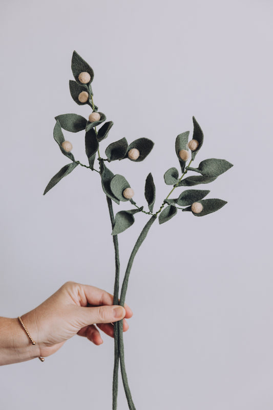Olive Berry Branch Felt Stem