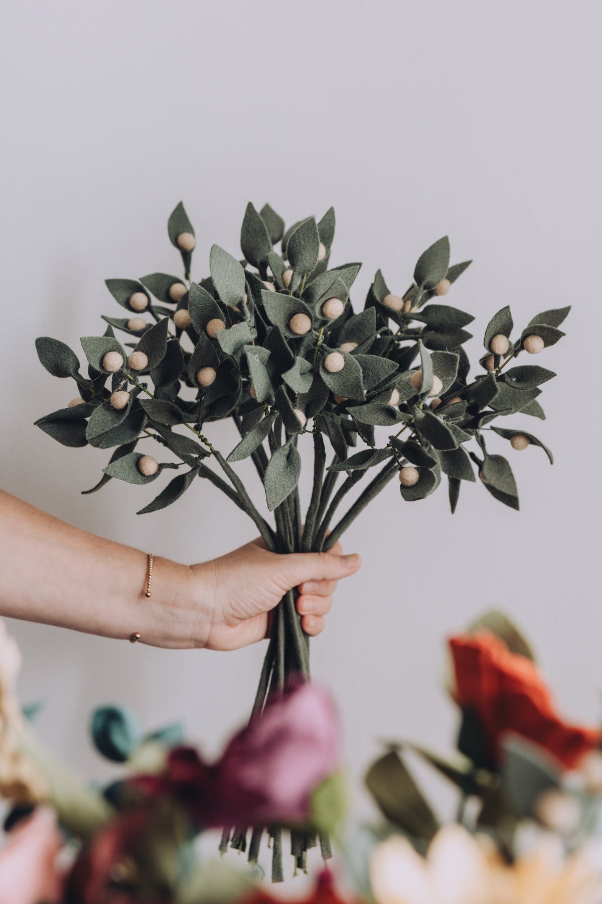 Olive Berry Branch Felt Stem