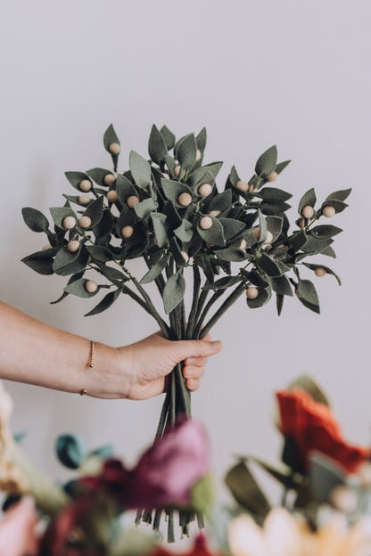 Olive Berry Branch Felt Stem