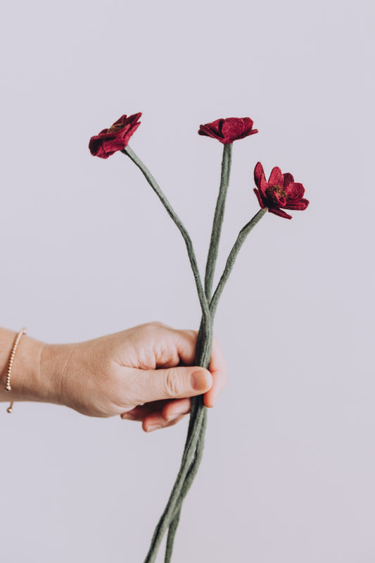 Chocolate Cosmos Felt Flower