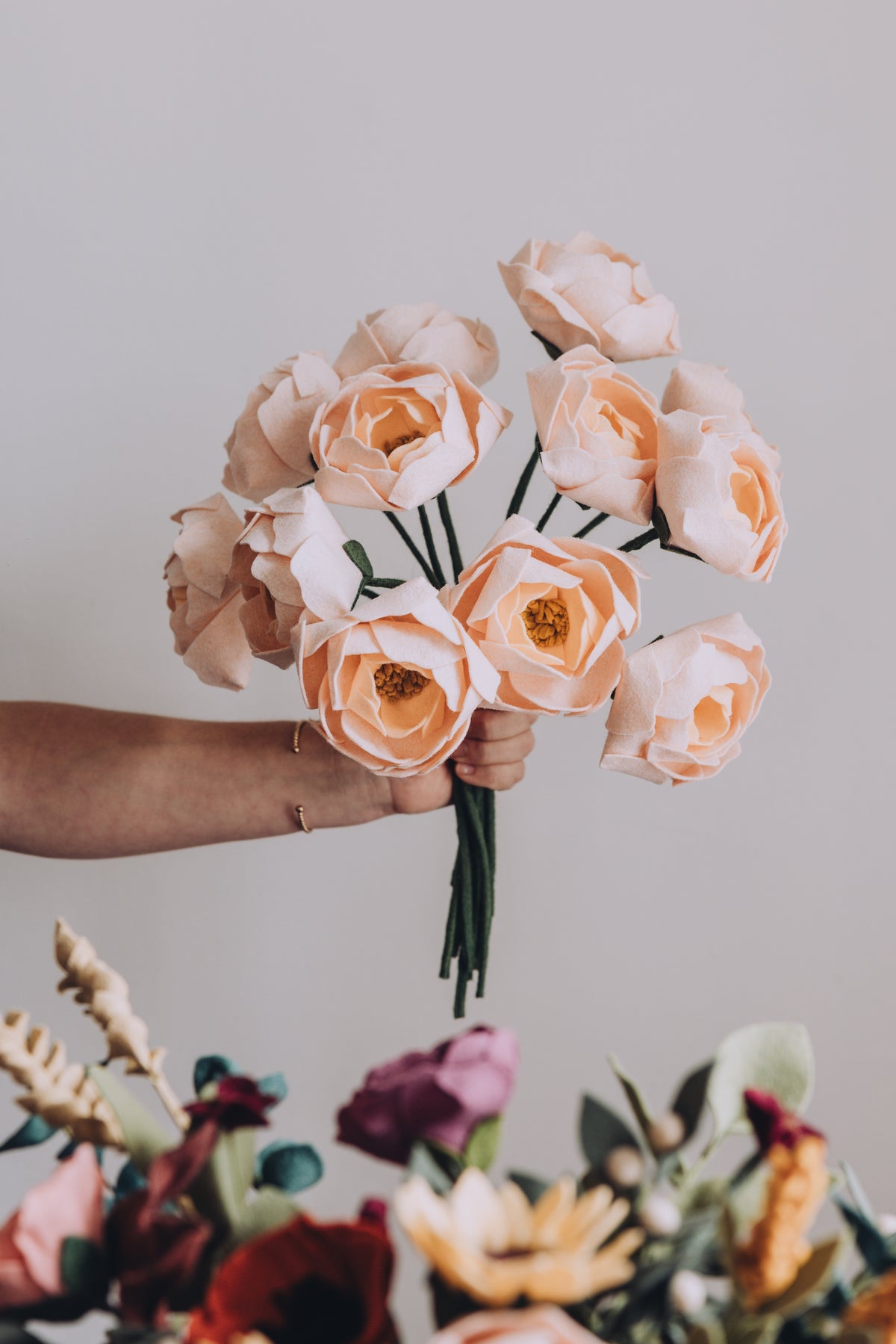 Pale Peach Felt Peony