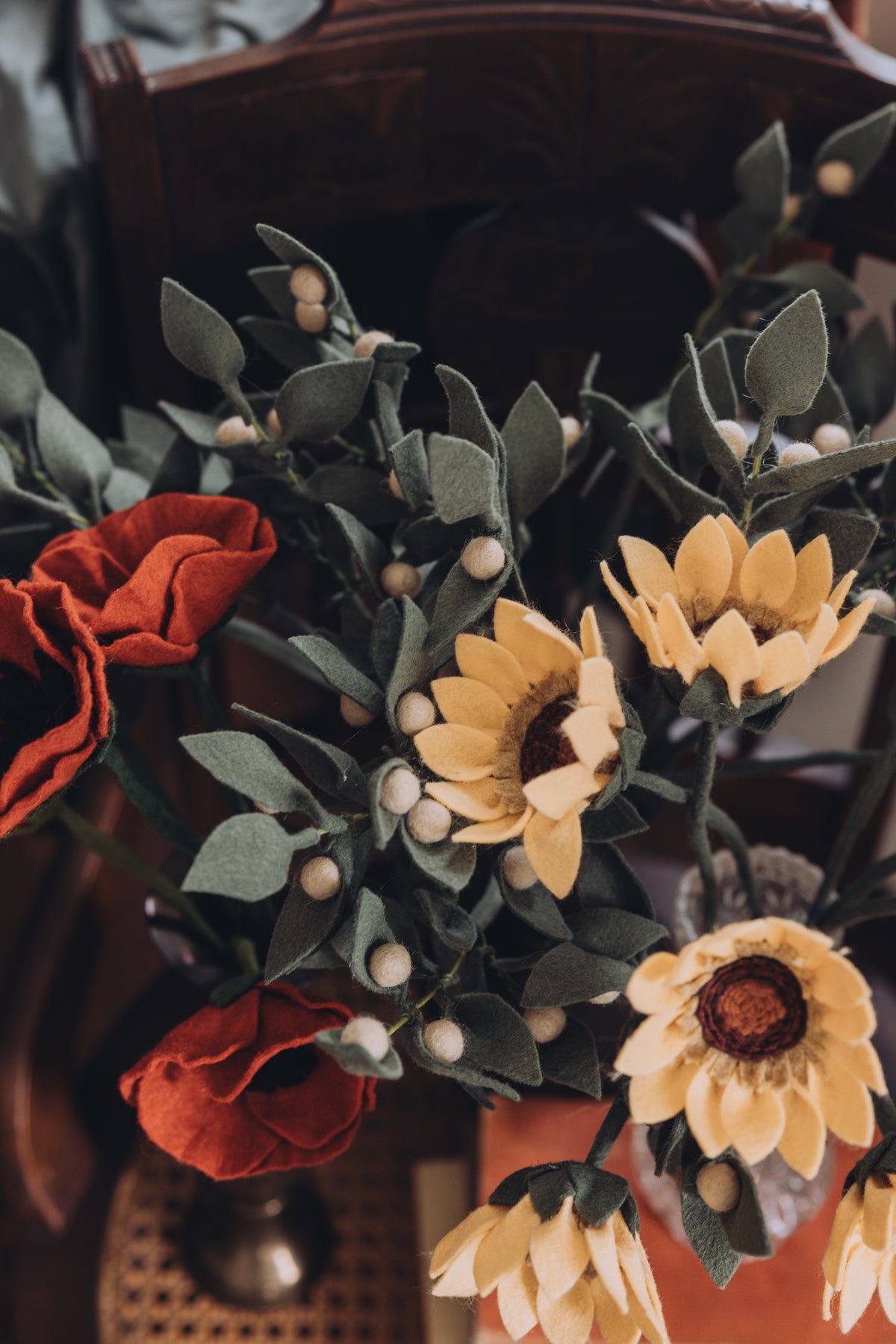 Olive Berry Branch Felt Stem