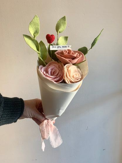 Valentine's Day Blush Rose Felt Flower Bouquet